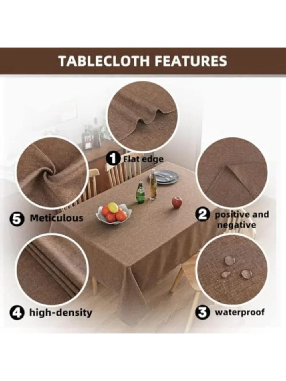 Wrinkle-Free Faux Linen Tablecloth - Textured Washable Cover for Rectangle
